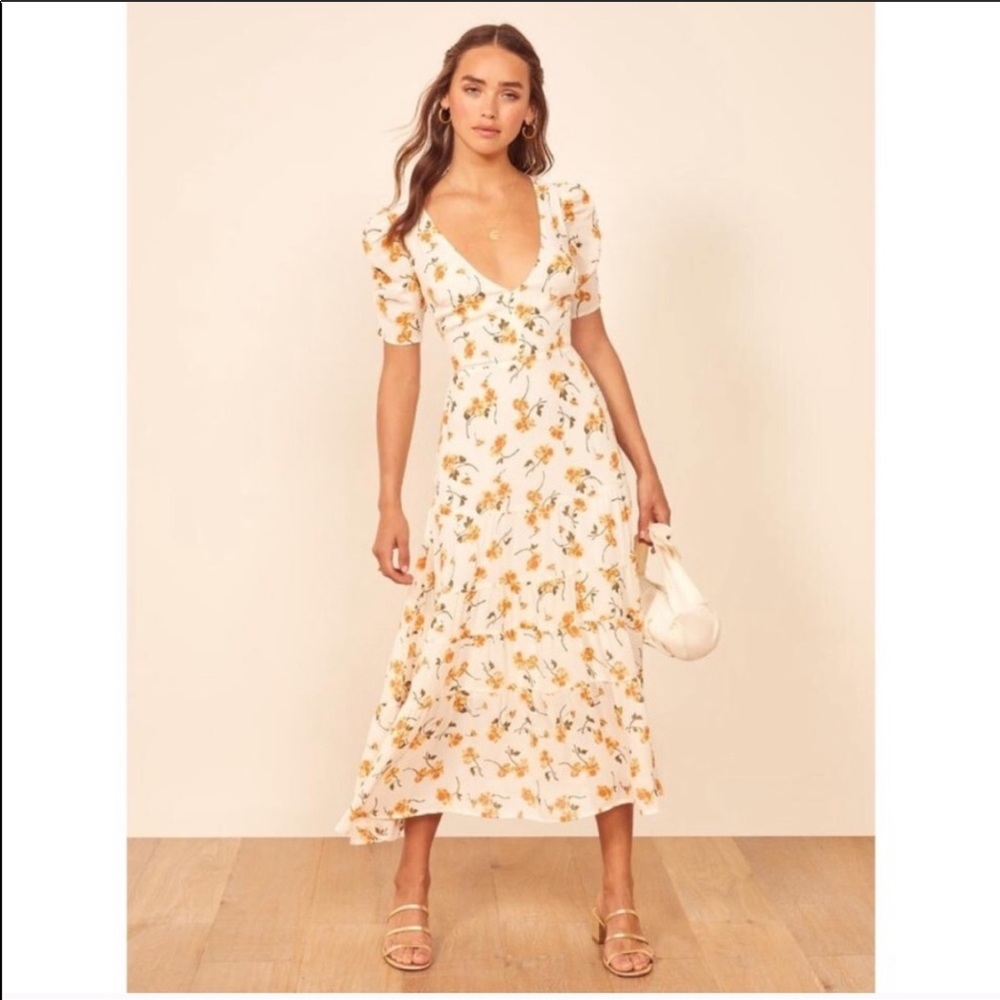 NEW REFORMATION Limonada Cosa Midi Dress